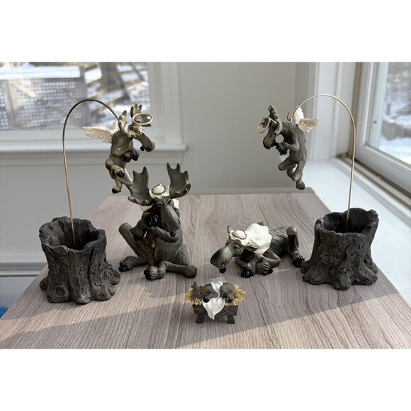 Big Sky Carvers Moosetivity I Moose BearFoots 5 pc Set Complete Nativity Read - Picture 2 of 16
